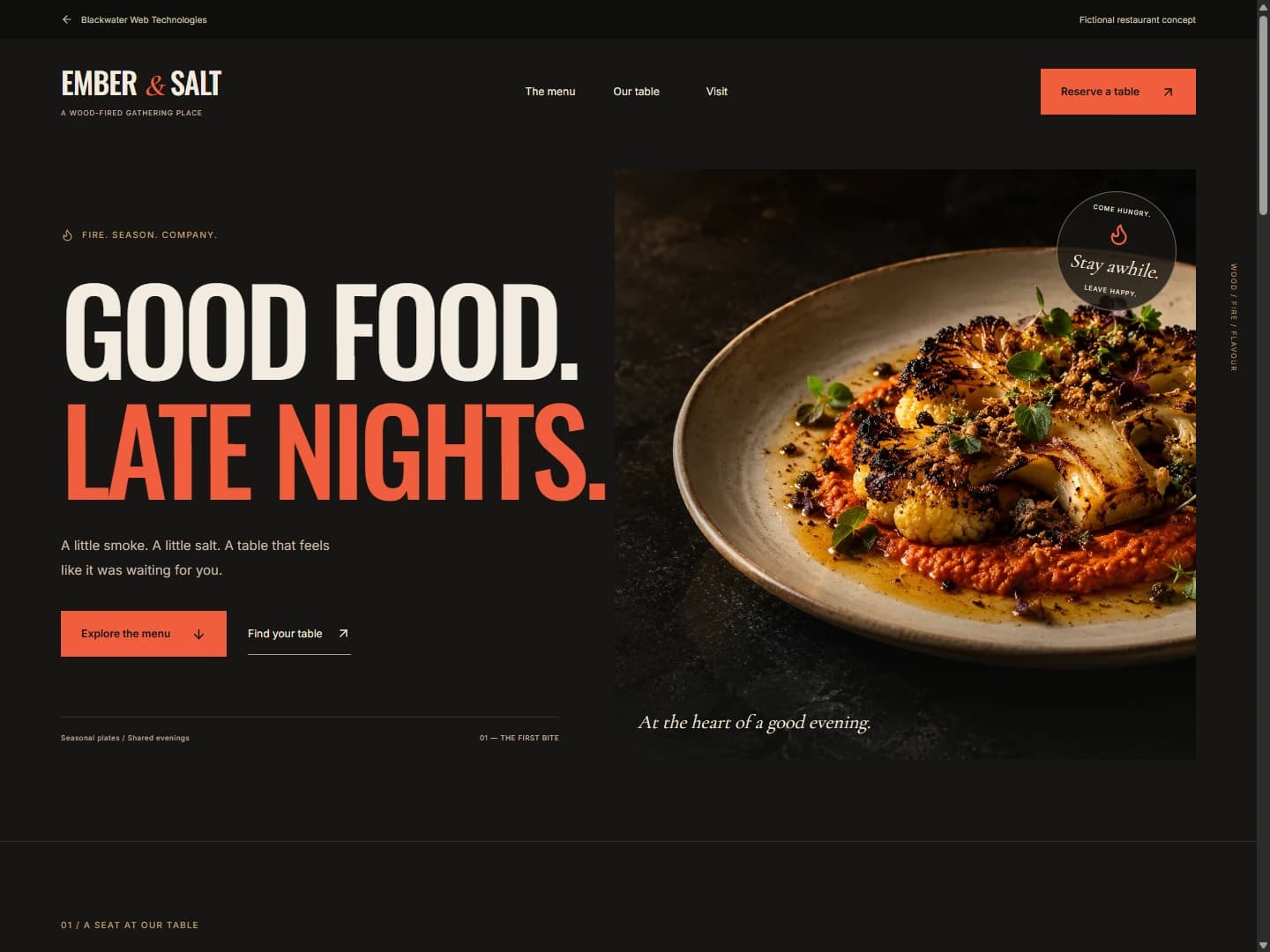 Preview of the EMBER & SALT restaurant concept website