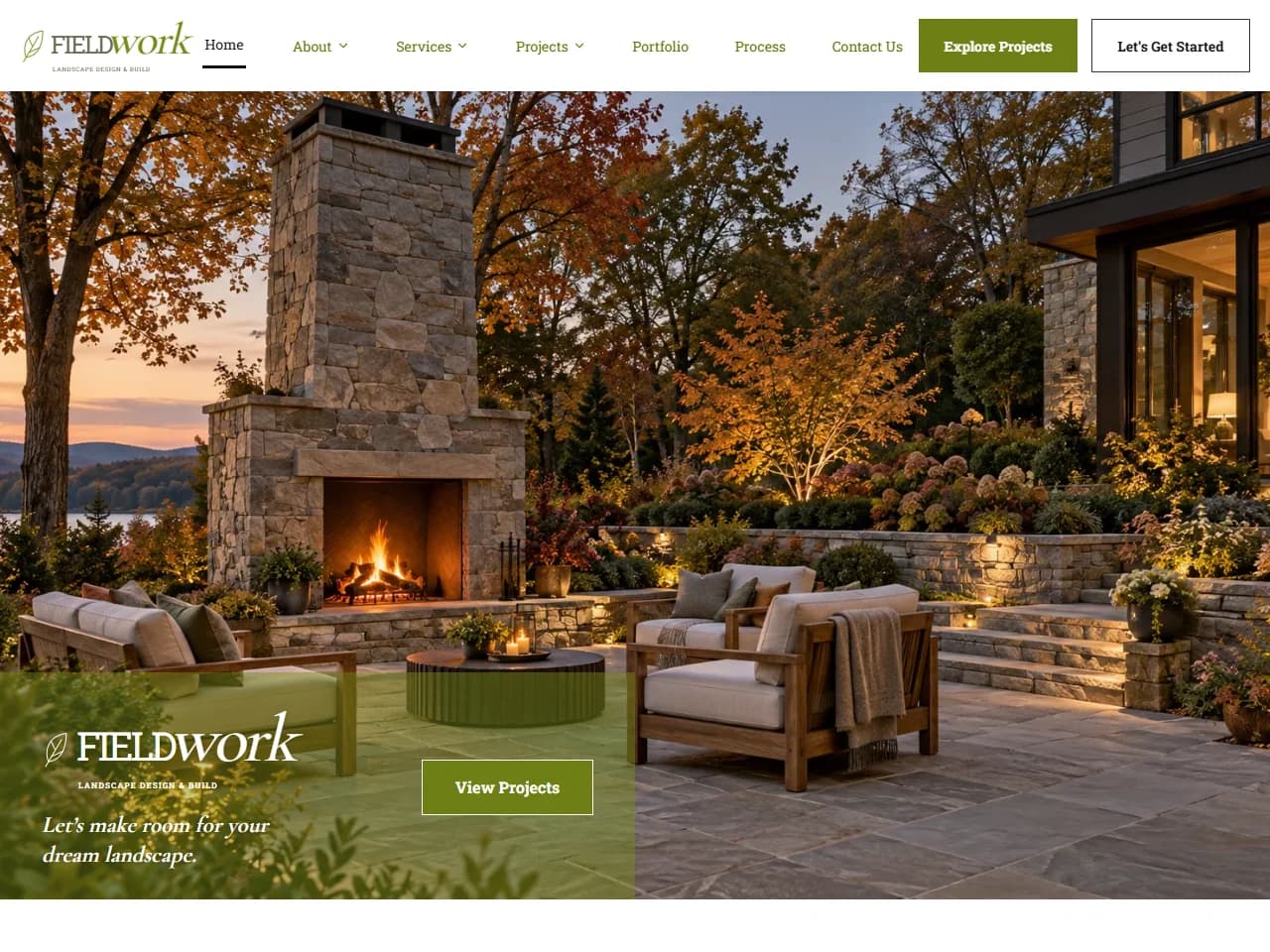 Preview of the FIELDWORK landscape design and build concept website