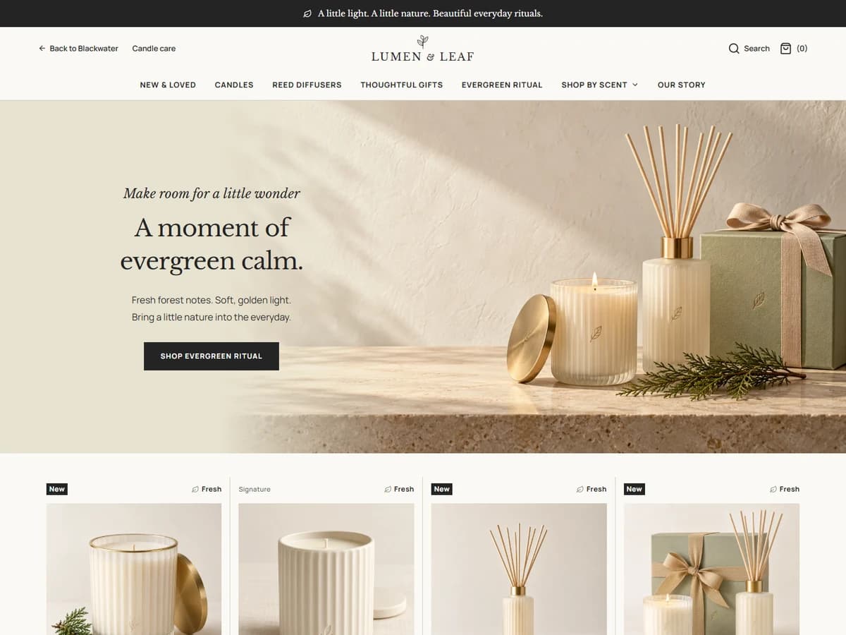 Preview of the LUMEN & LEAF luxury candle and diffuser concept shop