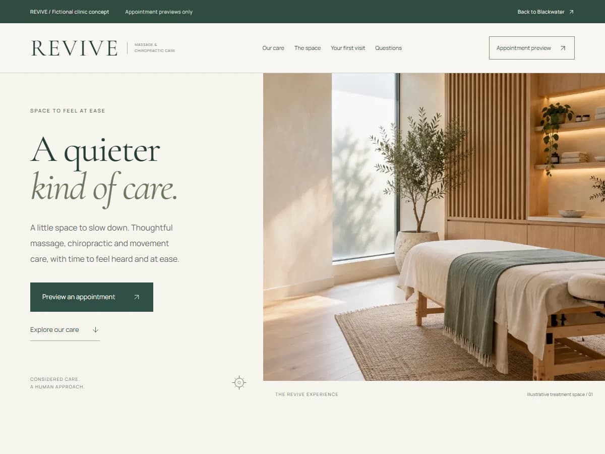 Preview of the REVIVE massage and chiropractic care concept website