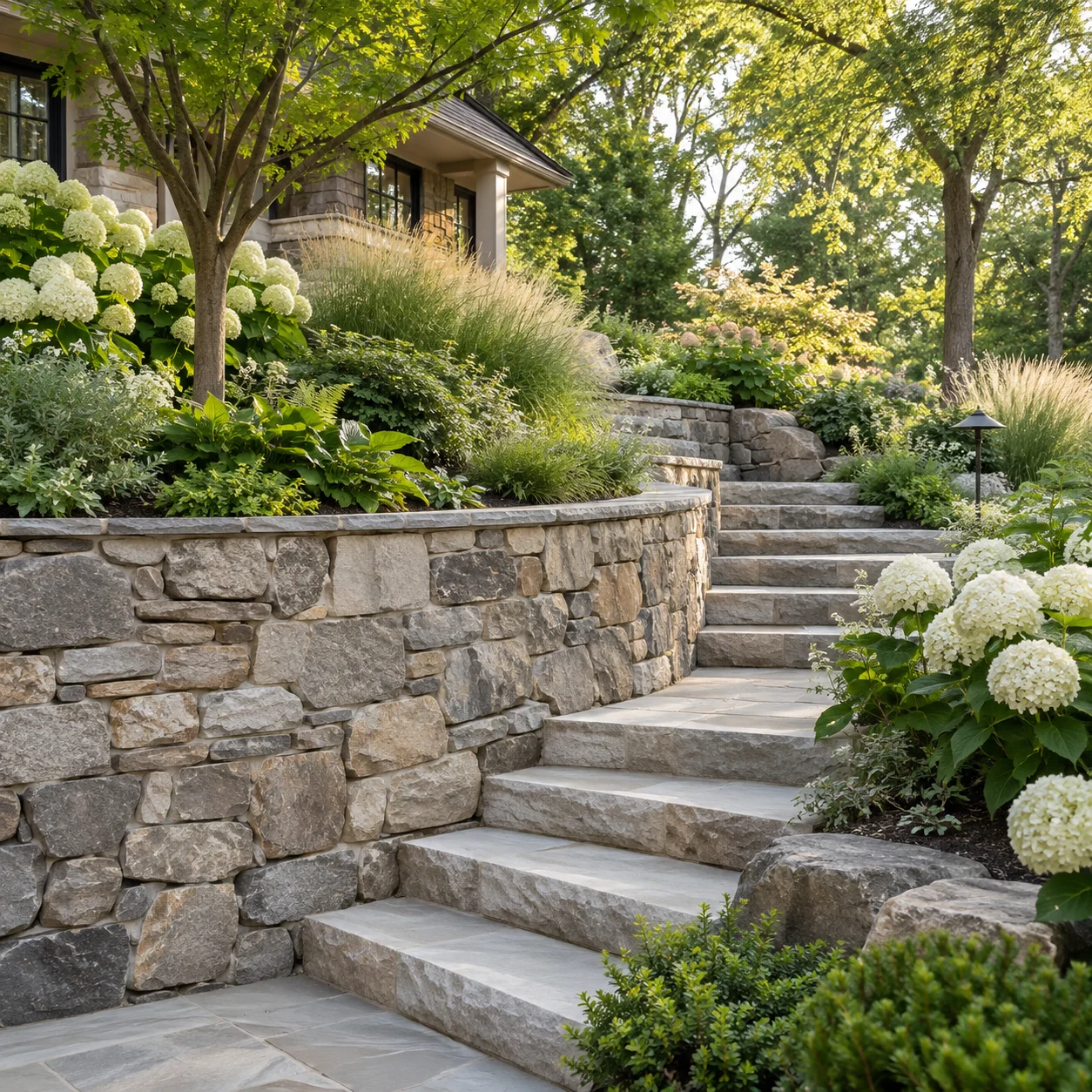Natural stone walls and carefully fitted landscape masonry
