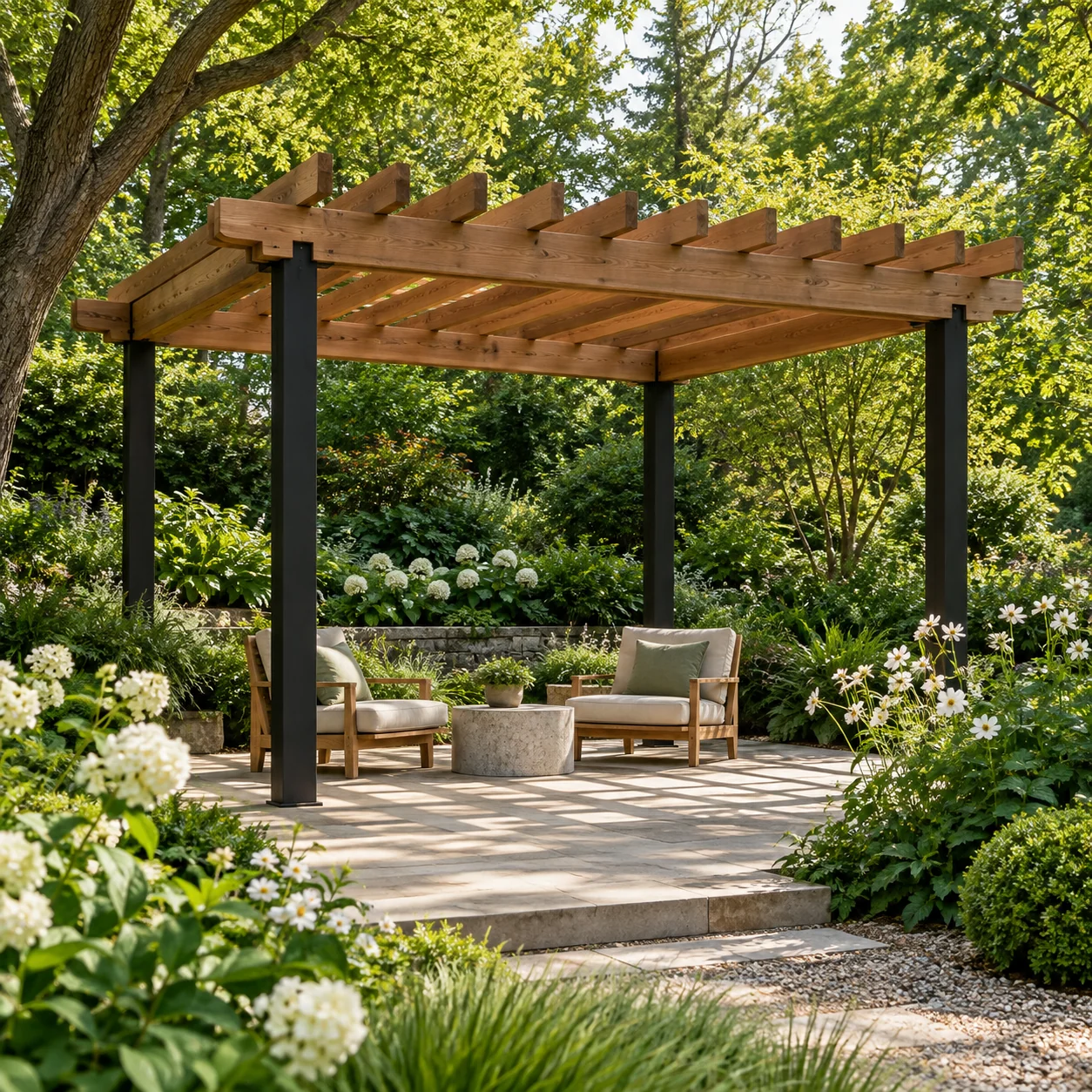 A garden structure framed by carefully selected planting